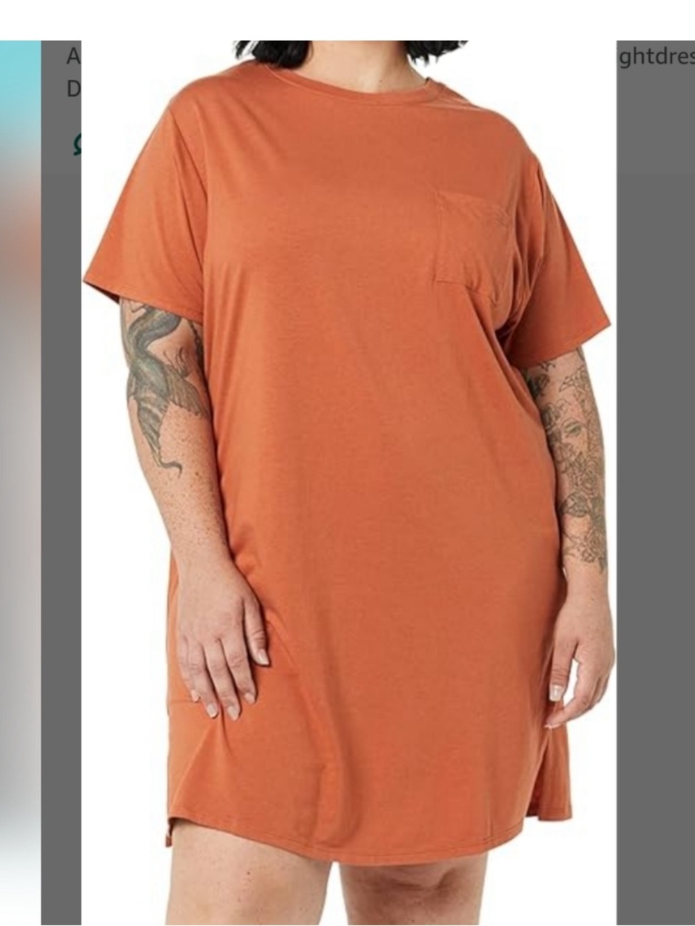 NWT Amazon Essentials Shirt Sleeve Pocket Tee Nightshirt in Rust- 5X